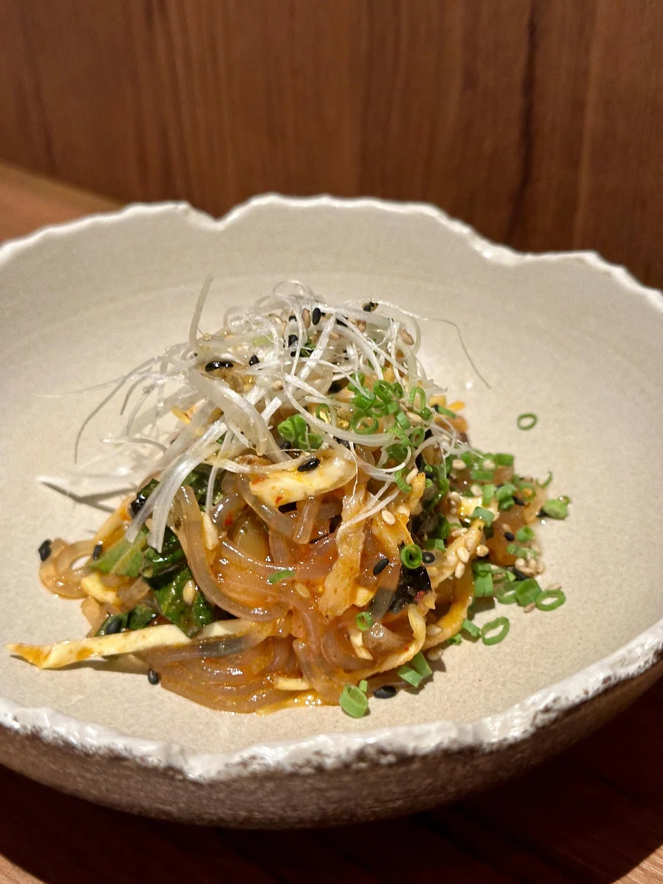'Cinderella' glass noodles tossed in gochujang dressing.