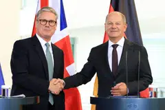 UK Prime Minister Keir Starmer (left) and Olaf Scholz, Germany's chancellor. Starmer said the proposed accord, set to include a defence agreement and deeper links on science, technology as well as trade, was hoped to be agreed by the year’s end.