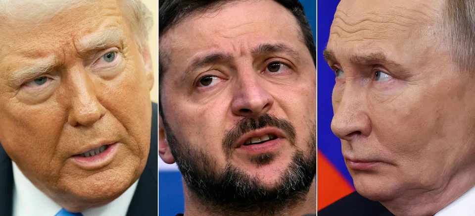 (From left) US President Donald Trump, Ukrainian President Volodymyr Zelensky and Russian President Vladimir Putin. At the talks in Riyadh, Russia and the United States agreed to establish teams to negotiate a path to ending the war that began when Russia invaded Ukraine in February 2022.