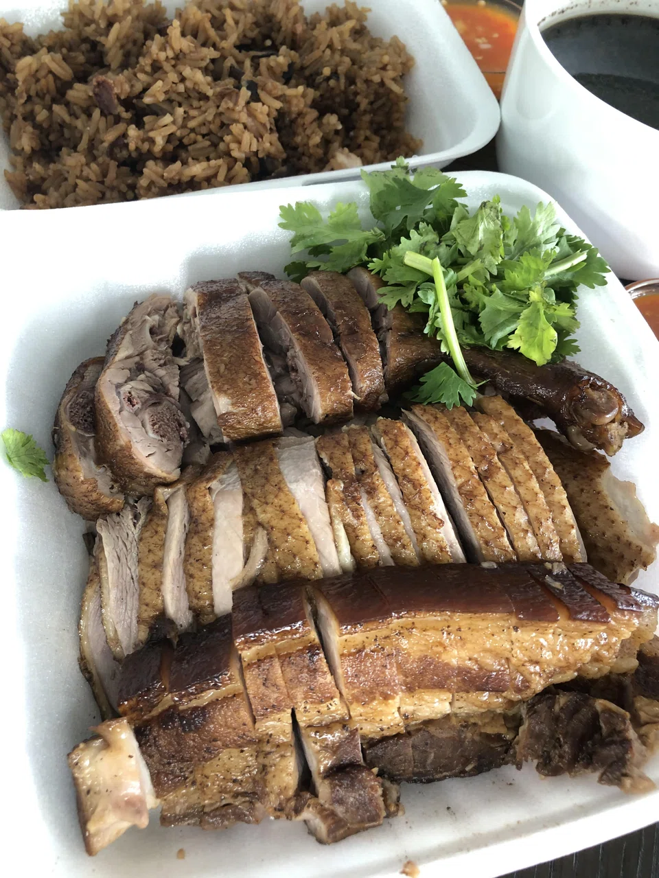 Braised duck, yam rice and pork belly from Ah Xiao Teochew Braised Duck.