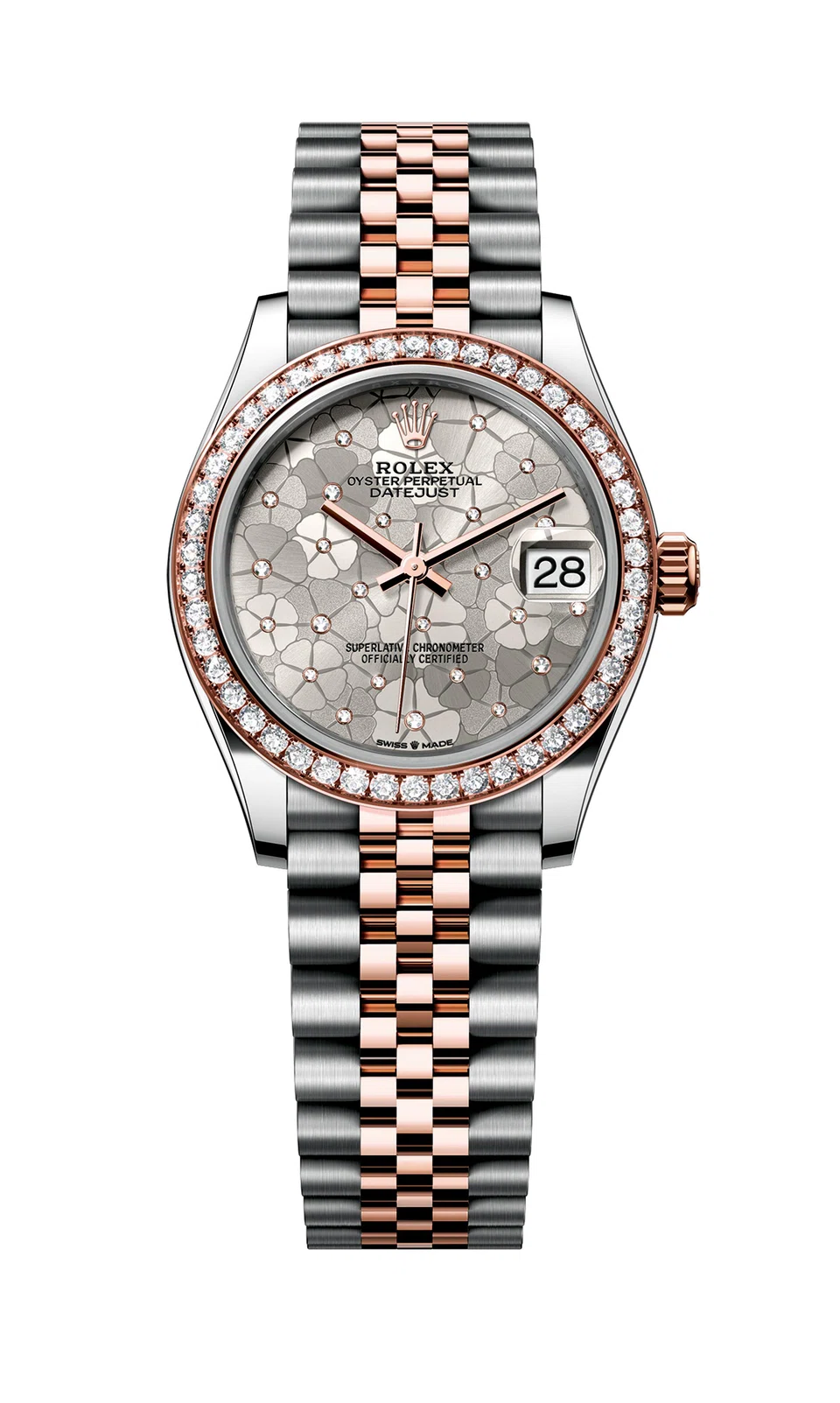 Oyster Perpetual Datejust 31 in Oystersteel and Everose gold with a floral-motif dial.