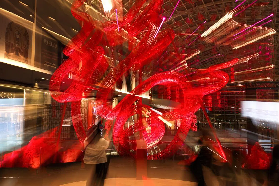 A stainless steel snake-shaped installation decorating The Shoppes’ Grand Colonnade at Marina Bay; in the Year of the Snake, investors will have to be nimble and potentially reposition portfolios.