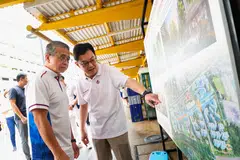Minister for Culture, Community and Youth Edwin Tong (left) was accompanied by East Coast GRC's anchor minister Deputy Prime Minister Heng Swee Keat during his first public walkabout in the constituency. 