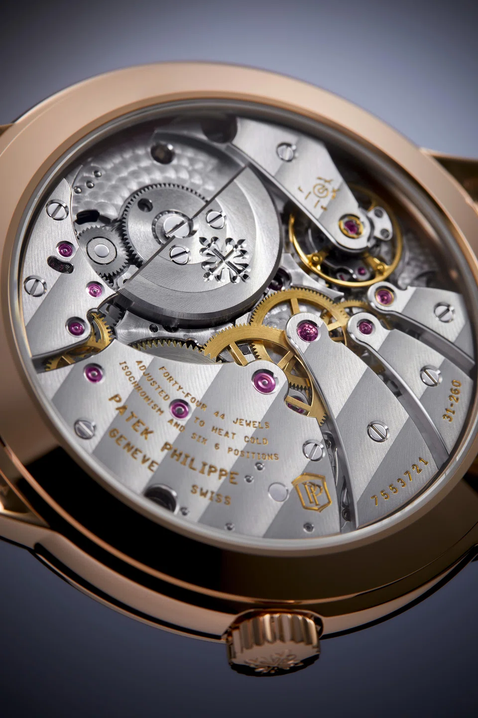 The 5224 is powered by a micro rotor movement visible through the sapphire-crystal caseback.



