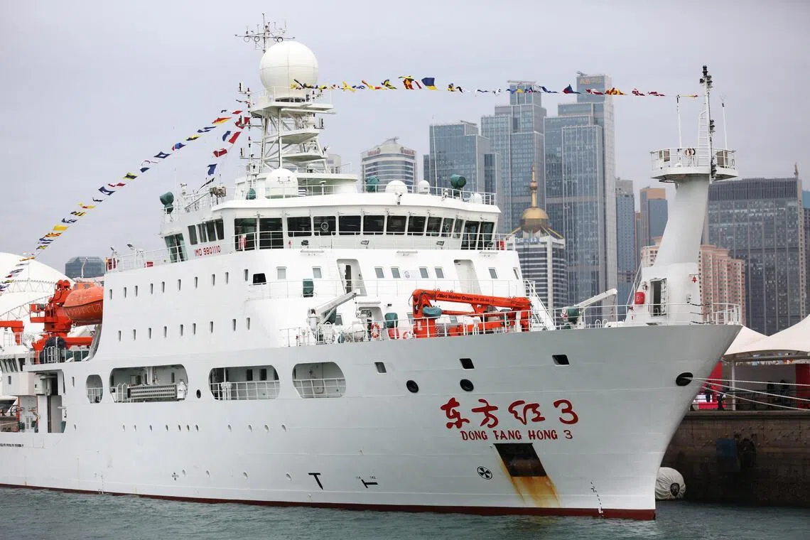 The Dong Fang Hong 3, a deep-sea research vessel, docked in Qingdao in China's Shandong province. It has been mapping the ocean floor in the last two years.