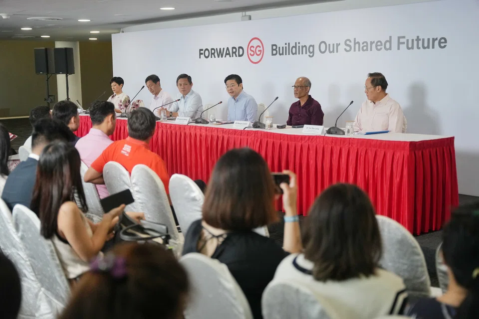 The policy shifts outlined in the Forward Singapore report provide a roadmap for the government and "all of Singapore" to chart their way forward in an environment that will be more uncertain, said Deputy Prime Minister Lawrence Wong (fourth from left) during a press conference fronted by the fourth-generation leadership.