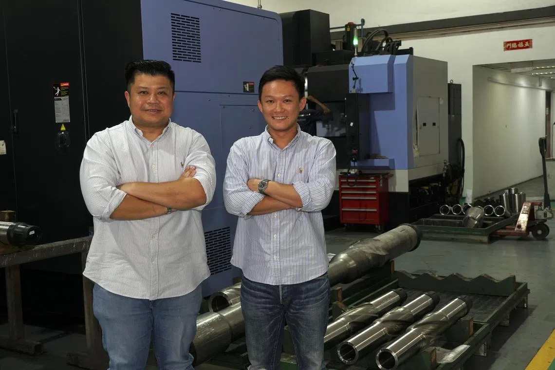 OSS managing director Kay Ong (left) and business development manager Kenneth Loh. The company’s core business is precision machining and manufacturing drilling tools for the oil industry.