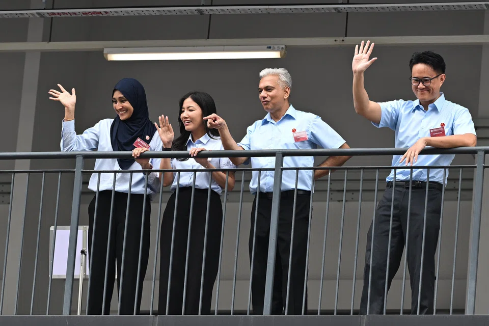 Contrary to expectations, Senior Counsel Harpreet Singh (third from left) was fielded in newly formed Punggol GRC, with fellow newcomers (from left) Siti Alia, Alexis Dang, and Jackson Au.