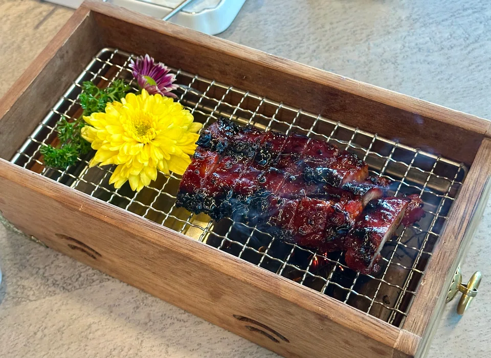 Iberico pork char siew is meaty with a sticky-sweet glaze.