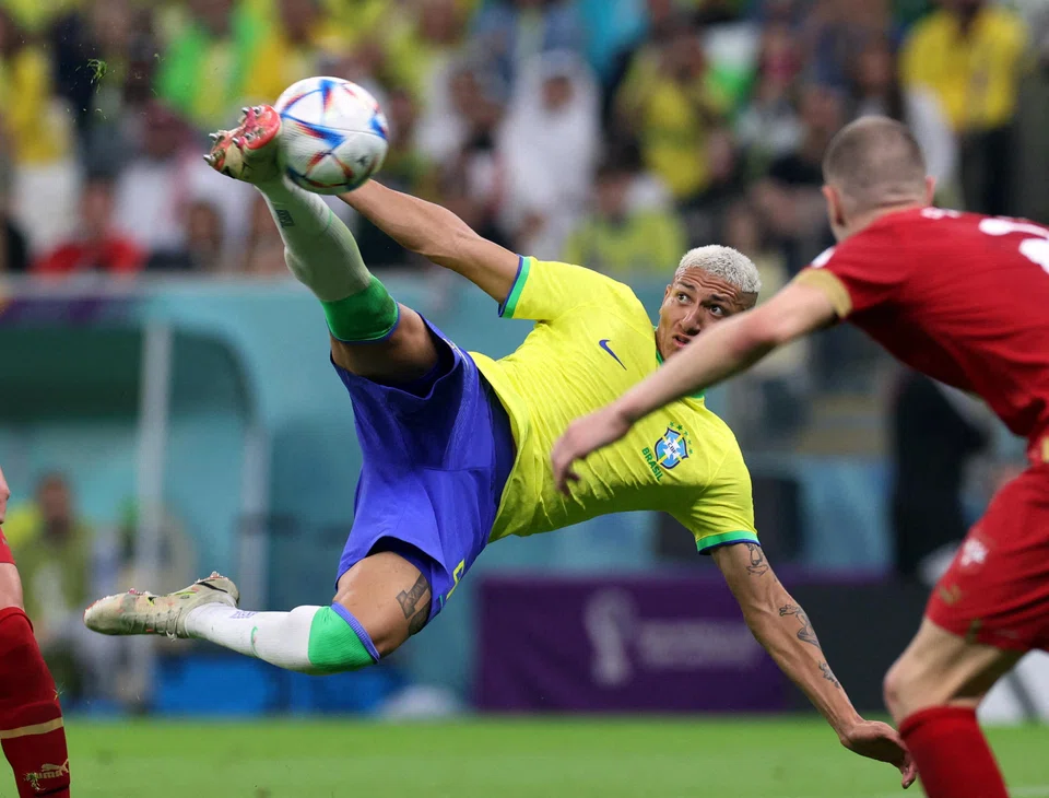 Brazil's Richarlison executed an impressive scissors kick to score his team's second goal against Serbia at the World Cup.