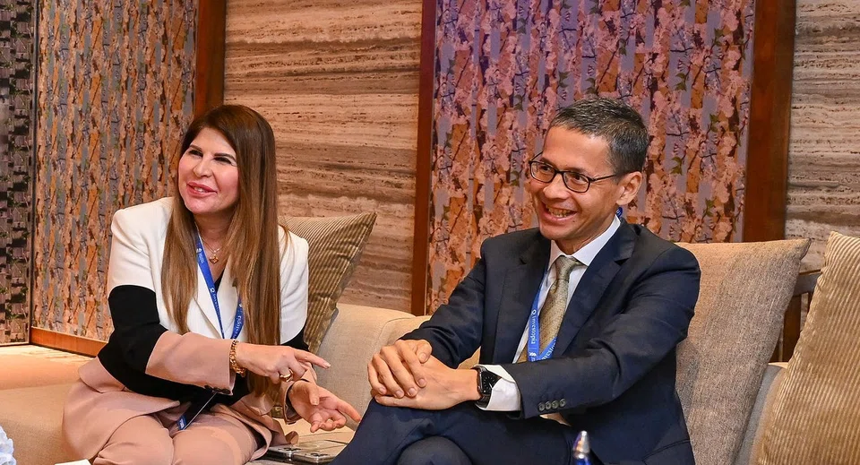 Standard Chartered's CEO of Singapore and Asean Patrick Lee (right) together with the bank's CEO for UAE, Middle East and Pakistan Rola Abu Manneh at the Investopia Global Singapore Conference on Oct 23, 2024.