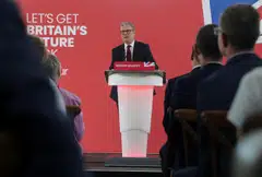Britain's opposition Labour Party leader Keir Starmer speaking at an event in Deal, England, on tackling small boat crossings, May 10, 2024. The upcoming general election is Starmer's to lose. 