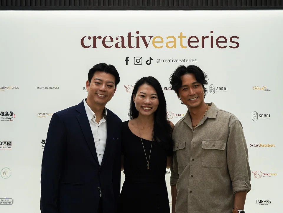 Bonnie Wong (centre) of Creative Eateries with Adam Tan (left) and Andie Chen of Asia White Knight Group. Wong believes that the investment firm's network of investors and partners will help the F&B group increase its customer reach.