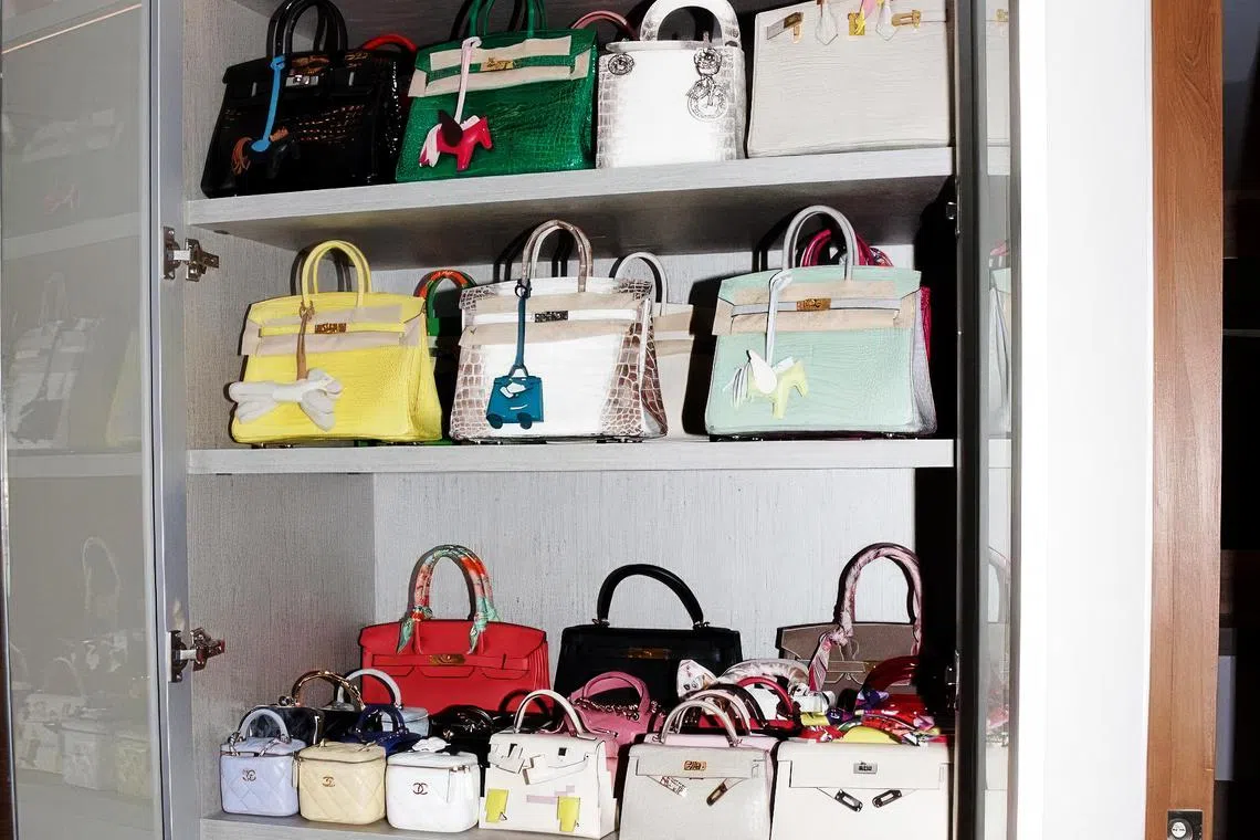 Some of the designer bags seized in Singapore's S$2.8 billion anti-money laundering bust in August.