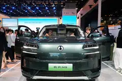 A BYD Denza N9 electric SUV on display at the Shanghai Auto Show.