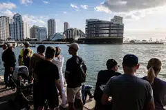 The 23-storey structure folded in on itself after the explosives were detonated on Apr 12.