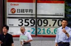 The benchmark Nikkei 225 index sank 7.03 per cent, or 2,523.23 points, to 33,386.47, while the broader Topix index lost 7.49 per cent, or 190.01 points, to 2,347.59 on Monday morning.