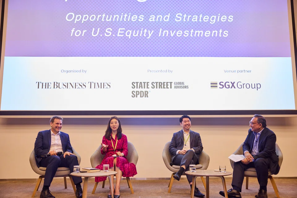 From left: Geoff Howie, market strategist, Singapore Exchange; Sue Lee, director and Asia-Pacific head of index investment strategy, S&P Dow Jones Indices; Jermyn Wong, head of intermediary, South-east Asia, State Street Global Advisors; and Ben Paul, senior correspondent, The Business Times.