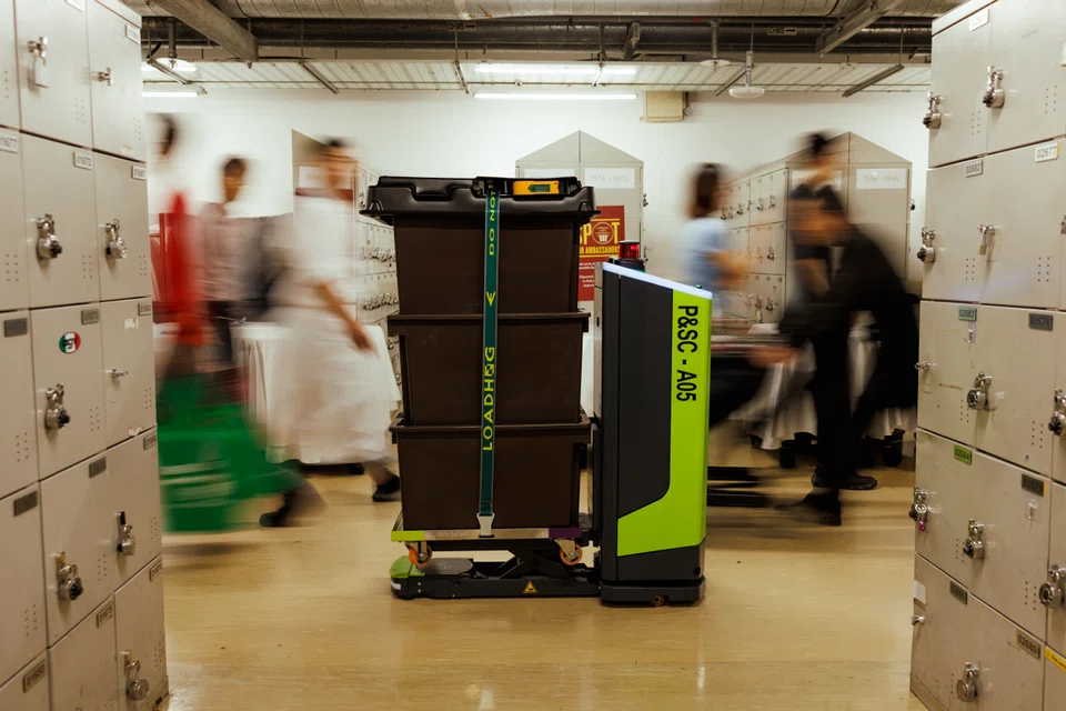 Each autonomous mobile robot can carry up to 300 kg and travels at a speed of up to 84 metres per minute.