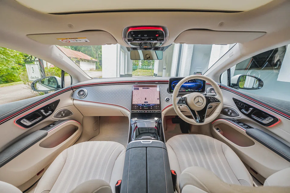 The EQS is an astonishingly comfy car, with firm seats, air suspension that lets it glide over bumps, a silent drivetrain and a solid cabin.