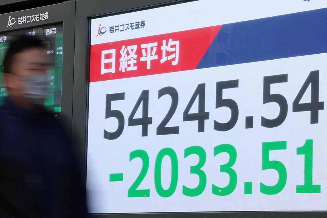 Amid concerns of the impact of a prolonged armed conflict in Middle East, the Nikkei Stock Average plunged 2,033.51 points, or 3.61%, to close at 54,245.54. 