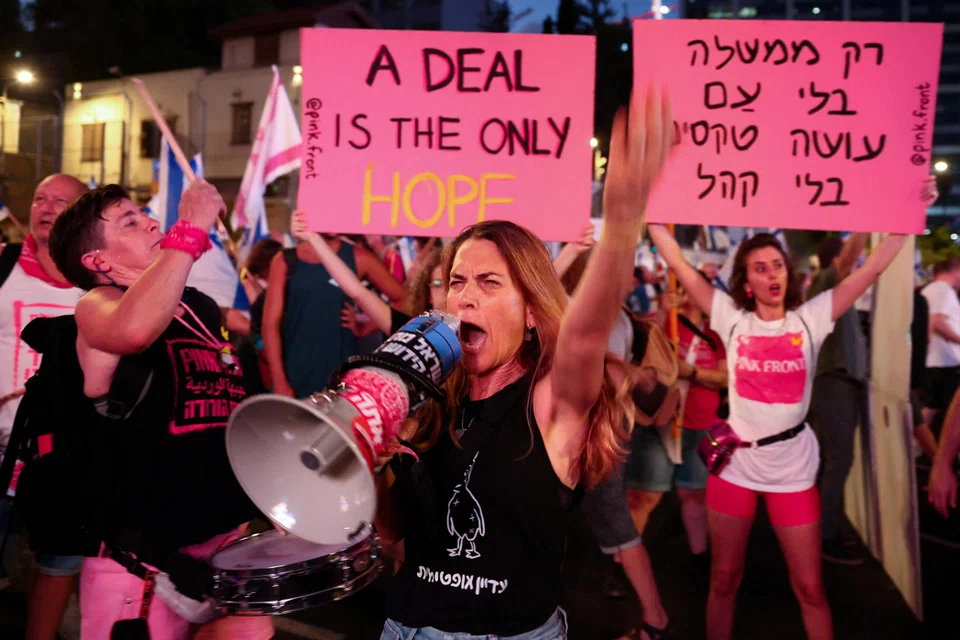 A demonstration calling on Israeli Prime Minister Benjamin Netanyahu's government to release hostages in Gaza, amid the Israel-Hamas conflict.  The Israeli leader has resisted US pressure to accept its ceasefire proposal.