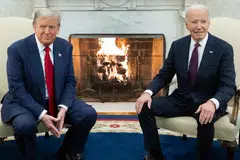 US President Joe Biden meets with US President-elect Donald Trump in the Oval Office of the White House in Washington, US, Nov 13, 2024. 