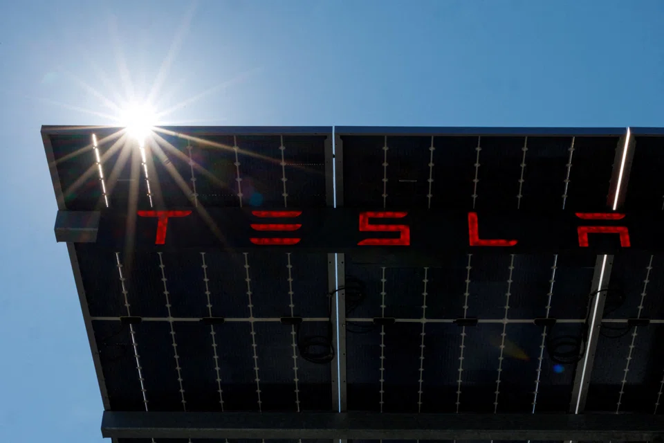 A newly built Tesla Supercharger station in Lost Hills, California. Tesla says the station is not connected to the electrical grid, features 84 chargers that are all fully solar-powered by solar and batteries. 