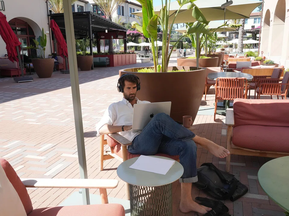 A man working from a co-working space at Springline, the "work resort" in Menlo Park, California. 