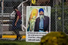A memorial for Hardeep Singh Nijjar, a Sikh activist who was killed in Canada. Canada has accused India's government of sponsoring the murder.