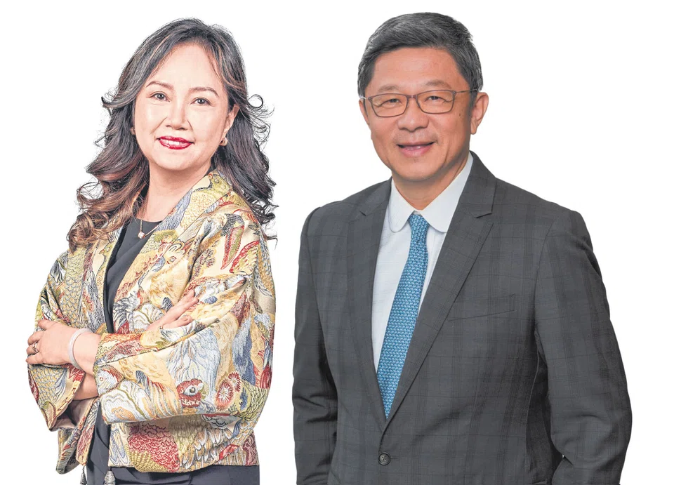 Eng-Kwok Seat Moey (left) is a veteran banker who was formerly group head of capital markets at DBS. Robin Hu has been on the board of Parkway Life Reit’s manager as independent director since July 2025.