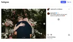 In a joint Instagram post, Taylor Swift and Travis Kelce wrote: “Your English teacher and your gym teacher are getting married,” along with photos showing the Kansas City Chiefs player proposing to the pop superstar.