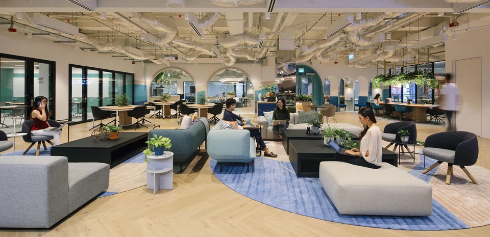 The front of house area at JustCo's coworking facility at The Centrepoint in Orchard Road.