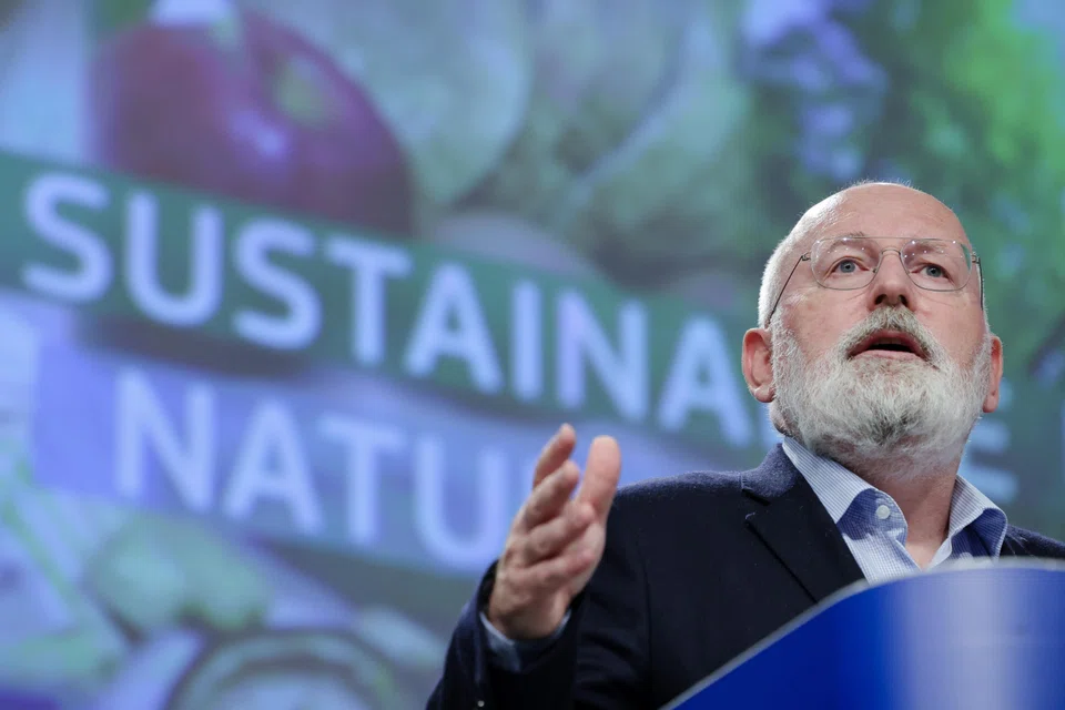 European Commission executive vice-president for the European Green Deal Frans Timmermans speaks at a press conference.