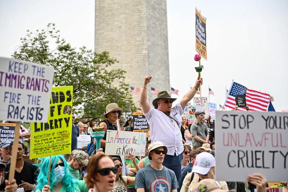 Protestors in Washington, DC. Today, democracy is in retreat, strongmen are on the rise and Trump is dismantling the rules-based global order.
