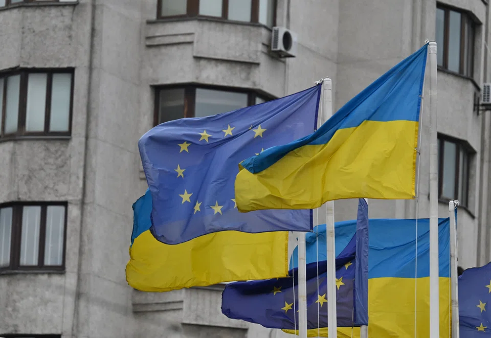 Flags of EU and Ukraine at European Square in Kyiv, June 2022. Are cracks beginning to show in the European wall of support for Ukraine in the war?