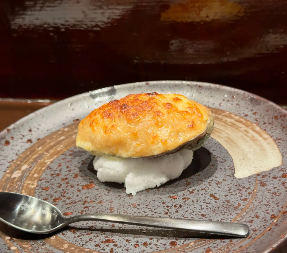 Abalone and shrimp gratin.