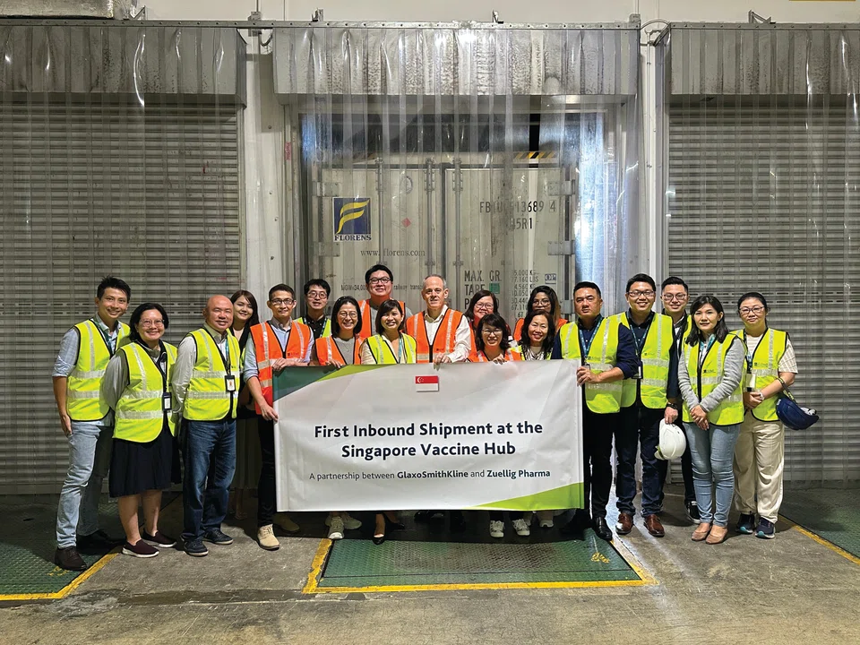 The Zuellig Pharma Singapore team marking the launch of GSK’s first vaccine distribution hub in Asia Pacific in 2023, serving 13 markets in the region.