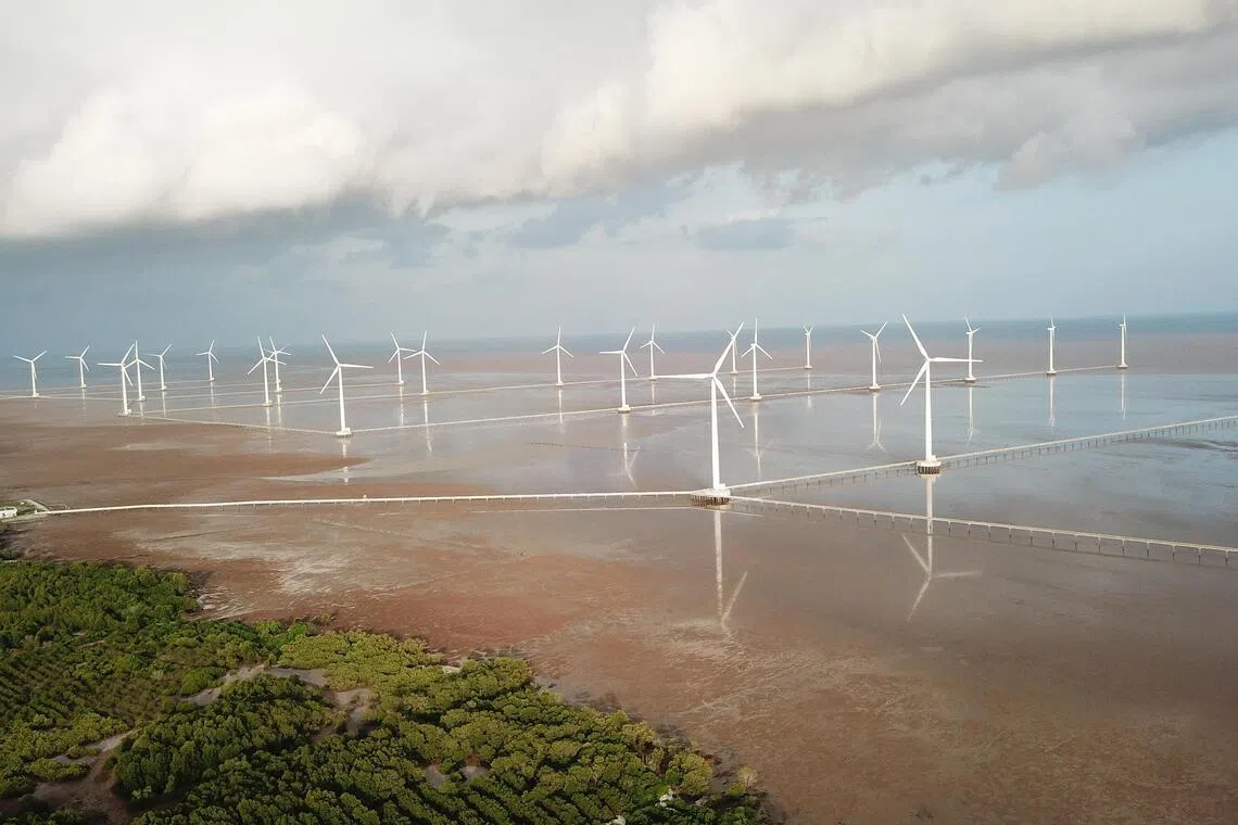 The Bac Lieu wind farm phase 1 and phase 2 in Nha Mat Ward, Vinh Trach Dong Commune, Bac Lieu city is located next to the mangroves. This wind farm has been in operation for 10 years. 