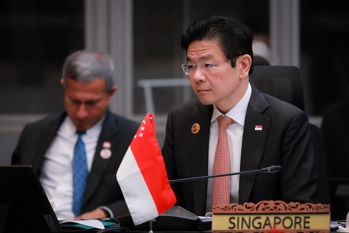 Singapore Prime Minister Lawrence Wong and Foreign Affairs Minister Vivian Balakrishnan at the 5th ASEAN-Australia Summit  at the Kuala Lumpur Convention Centre in Kuala Lumpur, Malaysia, on Oct 28, 2025.