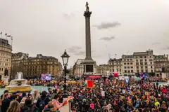 Striking junior doctors, civil servants and teachers attend a rally at Trafalgar Square in London, UK, on Wednesday, March 15, 2023. 
