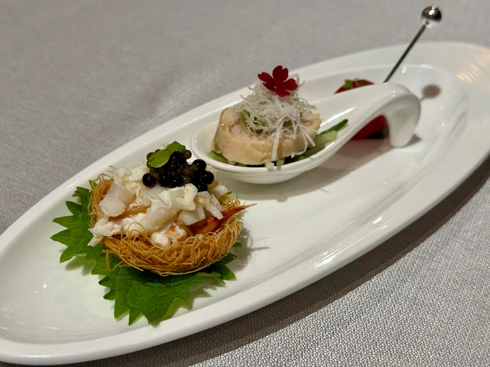 A platter of three bites to start off the meal.