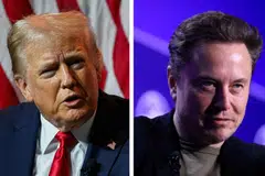 The action came after Musk (right) and Trump (left) held a two-hour conversation on social media platform X Monday night, during which the two discussed workers walking off the job to go on strike.