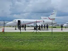 Venezuelan President Nicolas Maduro's aircraft, a Dassault Falcon 900EX private jet, after being seized by US law enforcement officials is seen in Fort Lauderdale, Florida. 