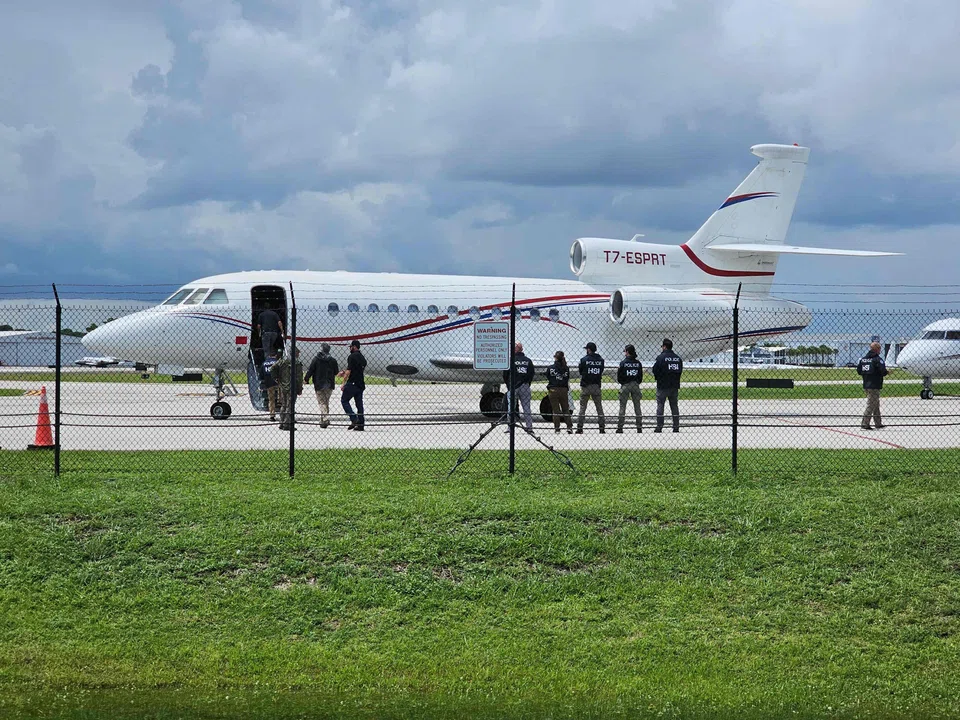 Venezuelan President Nicolas Maduro's aircraft, a Dassault Falcon 900EX private jet, after being seized by US law enforcement officials is seen in Fort Lauderdale, Florida. 
