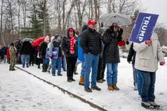 Supporters waiting for presidential candidate Donald Trump's rally in New Hampshire. Trump's victory in this week's Iowa caucuses has cemented his front-runner status among the other Republican candidates.