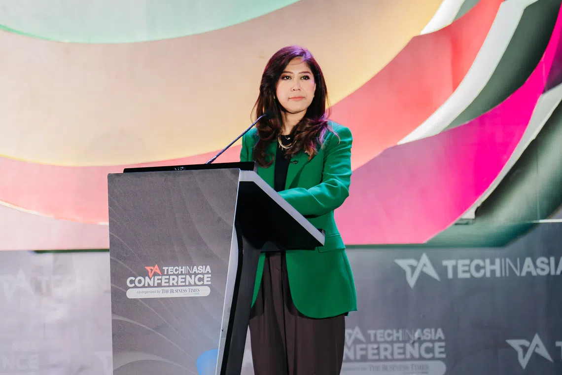 Meutya Hafid, minister of communication and digital affairs, at the Tech in Asia conference co-organised by The Business Times on Oct 22 in Jakarta.