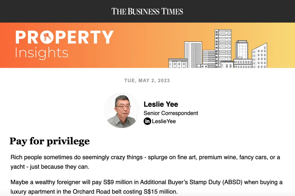 The Business Times' Property Insights newsletter.