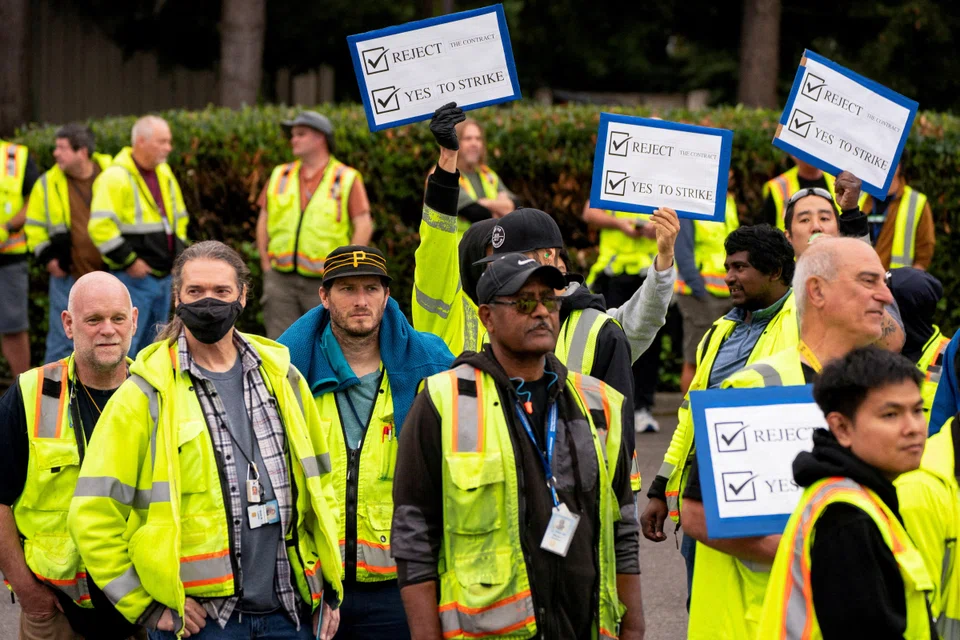 Almost all of the union's 30,000 Boeing factory workers casted a vote to strike, which enters its sixth day on Wednesday (Sep 18).