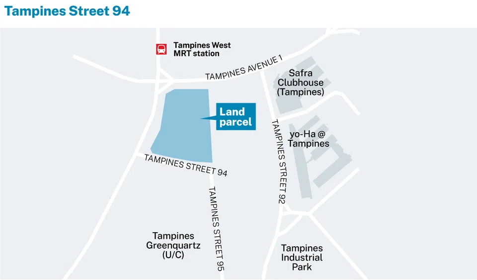 The plot in Tampines has a site area of 23,510.7 sq m and a maximum gross floor area of 61,834 sq m. It can potentially yield 585 units.